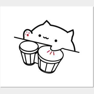 Bongo Cat Viral Music Cute Cat Meme Posters and Art